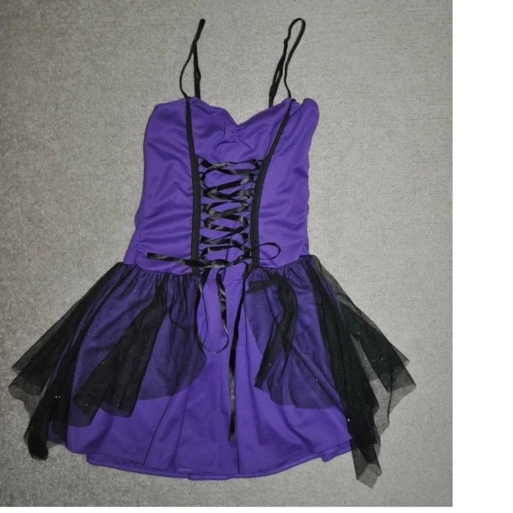 Witch Halloween Costume 7/9 Purple Mischievous 5 Pc Dress Hat Teen Girls Juniors